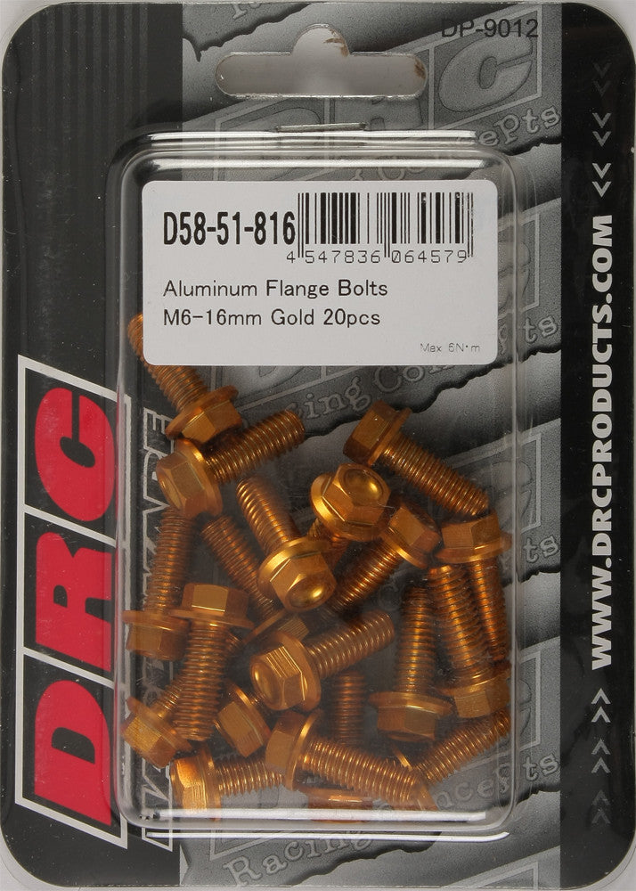 DRC Aluminum Flange Bolts Gold M6x16mm 20/Pk D58-51-816
