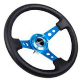 NRG Reinforced Steering Wheel (350mm / 3in. Deep) Blk Leather w/Blue Circle Cutout Spokes RST-006BL