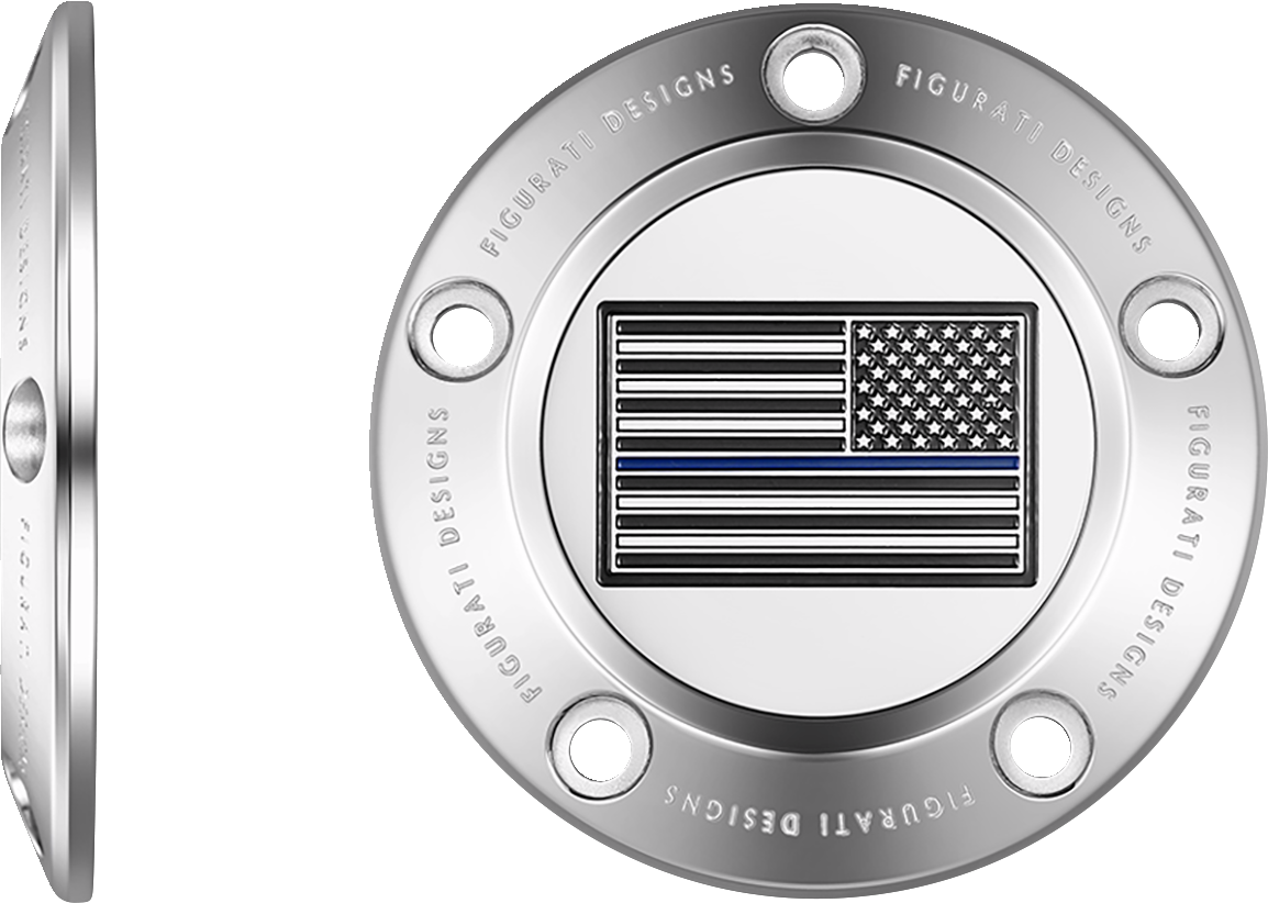 FIGURATI DESIGNS Timing Cover - 5 Hole - American - Blue Line - Stainless Steel FD70-TC-5H-SS