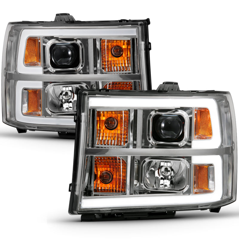 ANZO 2007-2013 Gmc Sierra 1500 Projector Headlight Plank Style Chrome w/ Clear Lens Amber 111483