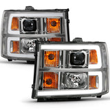 ANZO 2007-2013 Gmc Sierra 1500 Projector Headlight Plank Style Chrome w/ Clear Lens Amber 111483
