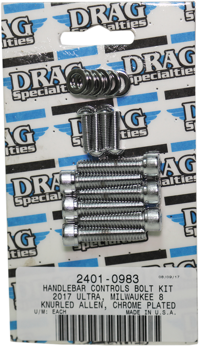 DRAG SPECIALTIES Kit de pernos moleteados de control del manillar - Cromado - M8 MK784 