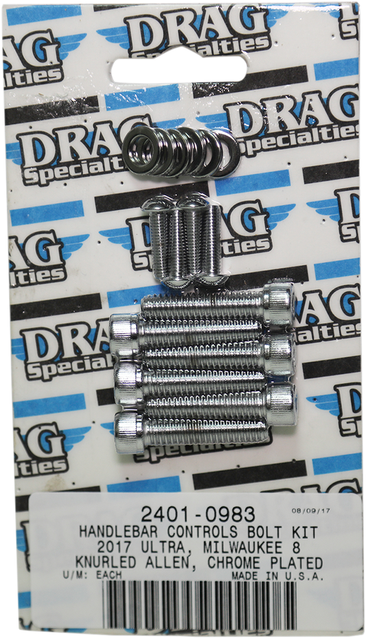 DRAG SPECIALTIES Kit de pernos moleteados de control del manillar - Cromado - M8 MK784 