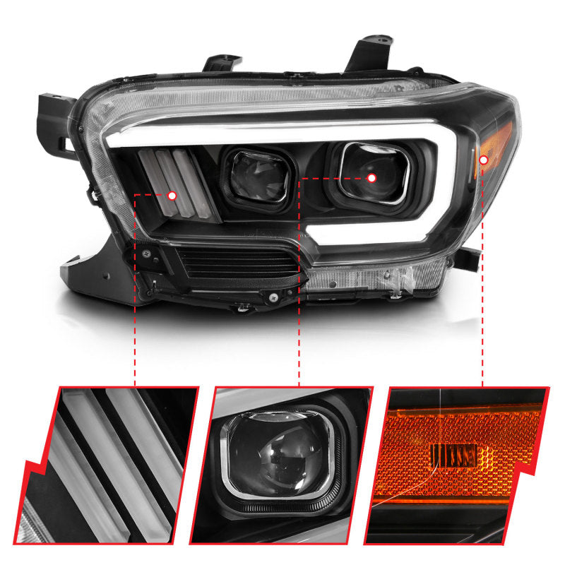 ANZO 2016-2017 Toyota Tacoma Projector Headlights w/ Plank Style Switchback Black w/ Amber 111396