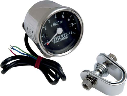 DRAG SPECIALTIES 2.4" Mini Electronic 8000 RPM Tachometer - Chrome Housing - Black Face 21-6910NUDS