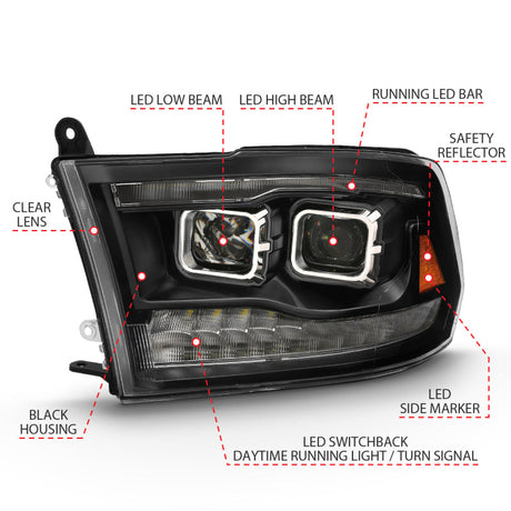 ANZO 2009-2018 Dodge Ram 1500 Projector H.L. Switchback Chrome Amber 111442