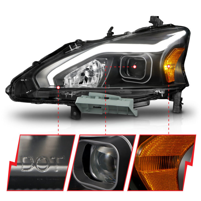ANZO 13-15 Nissan Altima (w/o Factory HID Bulbs) Projector Headlights - w/ Light Bar Black Housing 121569