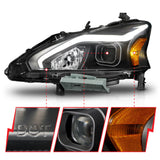 ANZO 13-15 Nissan Altima (w/o Factory HID Bulbs) Projector Headlights - w/ Light Bar Black Housing 121569