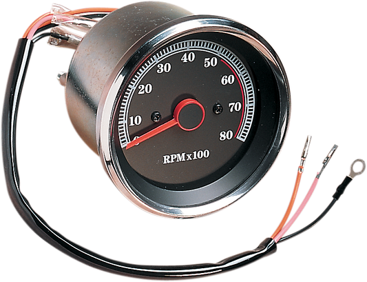 DRAG SPECIALTIES 8000 RPM Electronic Tachometer - Stainless Housing Ring - Black Face 74106