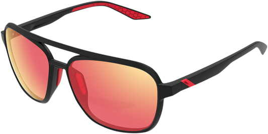 100% Kasia Aviator Sunglasses - Round - Black - Red Mirror 61042-100-43