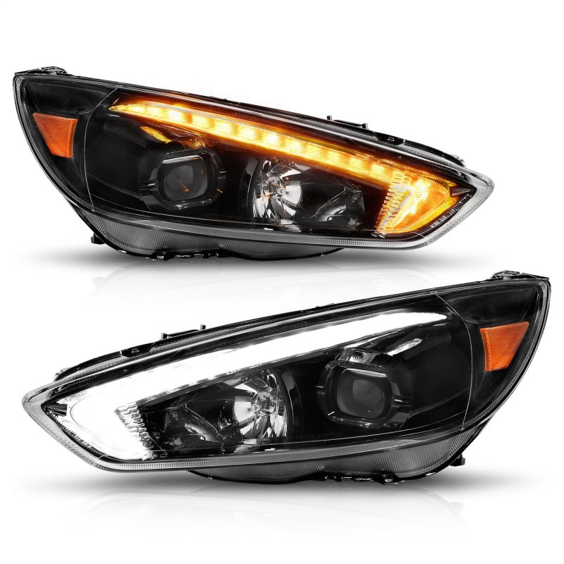 ANZO 15-18 Ford Focus Projector Headlights - w/ Light Bar Switchback Black Housing 121564
