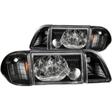ANZO 1987-1993 Ford Mustang Crystal Headlights Black w/ Corner Lights 3pc 121192