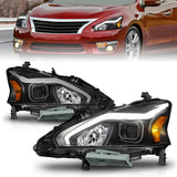 ANZO 13-15 Nissan Altima (w/o Factory HID Bulbs) Projector Headlights - w/ Light Bar Black Housing 121569