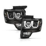 ANZO 2009-2014 Ford F-150 Projector Headlights w/ U-Bar Black Amber (HID TYPE) (WITHOUT HID KIT)