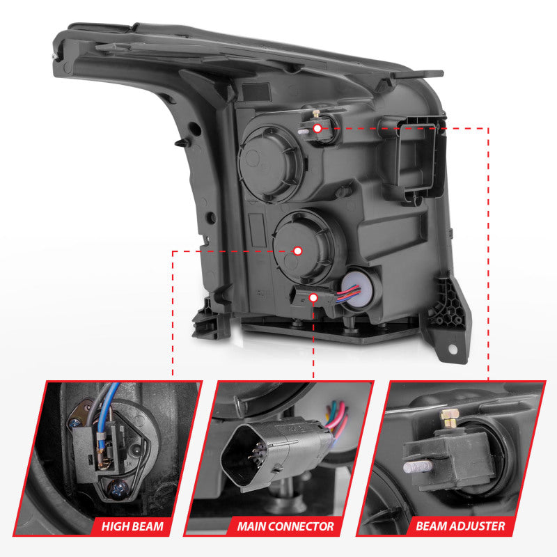 Anzo 15-17 GMC Yukon/Yukon XL Projector Headlights Black Housing/Clear Lens (w/ Light Bars) 111535