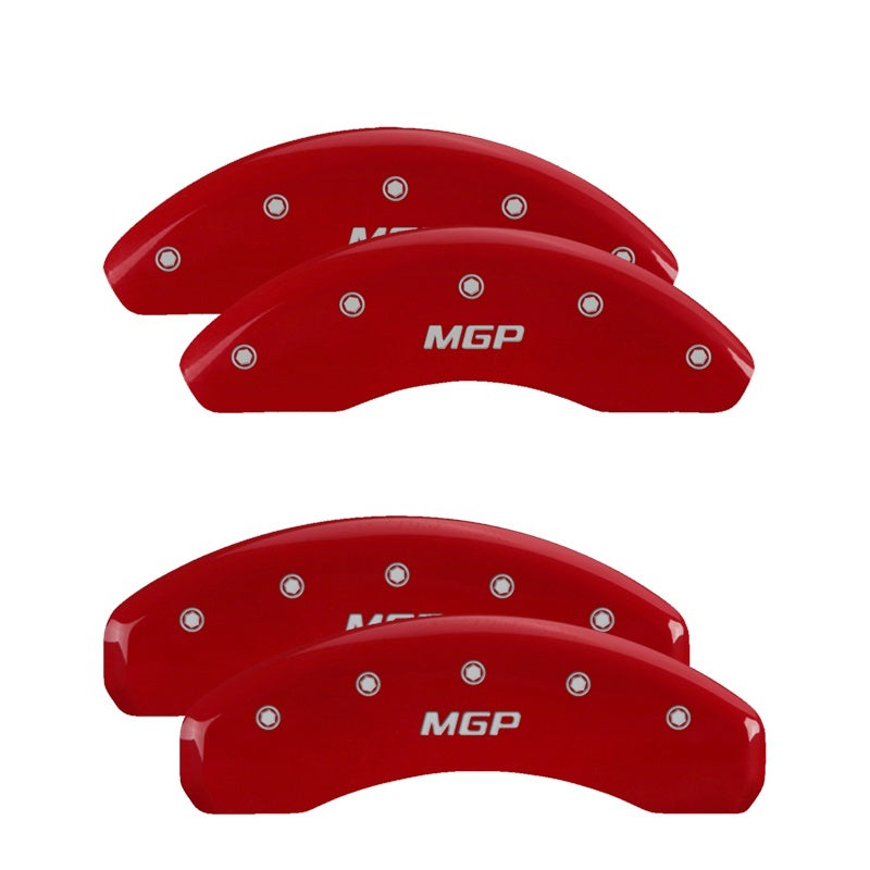 MGP 4 Caliper Covers Engraved Front & Rear No bolts/Sport Red finish silver ch 10229SSP1RD