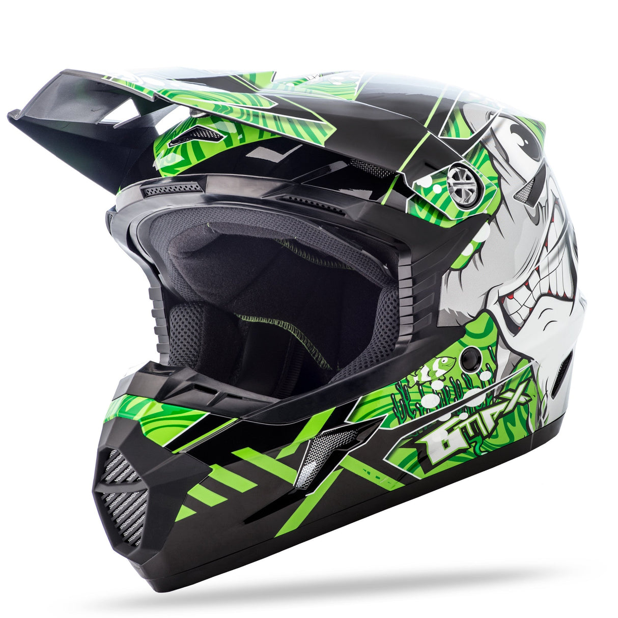 GMAX Youth Mx-46y Off-Road Hooper Helmet Black/Green Yl G3468222 TC-3