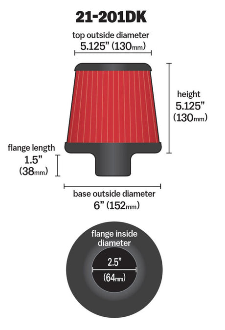 AEM 2.50 inch Short Neck 5 inch Element Filter Replacement 21-201DK