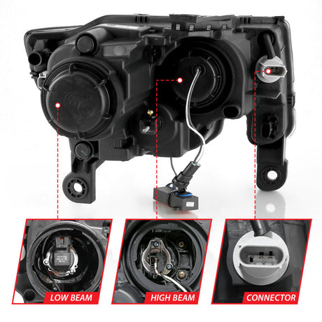 ANZO 2017-2018 Jeep Grand Cherokee Projector Headlights w/ Plank Style Switchback - Black w/ Amber 111418