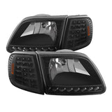 Xtune Ford F150 97-03 Crystal Headlights w/ Clear LED Corners Black HD-ON-FF15097-LED-SET-BK 5014184