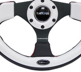 NRG Reinforced Steering Wheel (320mm) Blk w/White Trim & 4mm 3-Spoke RST-001WT