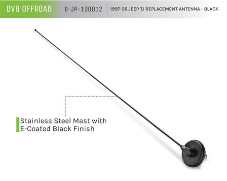 DV8 Offroad 1997-06 Jeep TJ Replacement Antenna Black D-JP-190012
