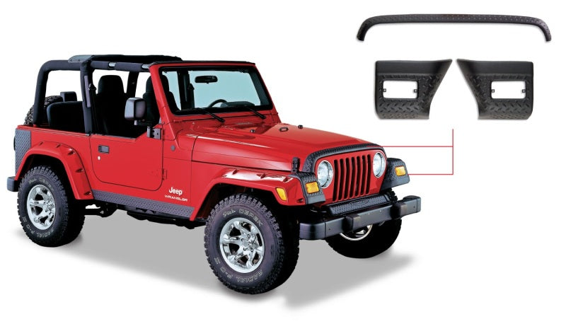Bushwacker 97-06 Jeep Wrangler Trail Armor Hood Stone Guard and 2 Front Corners - Black 14005