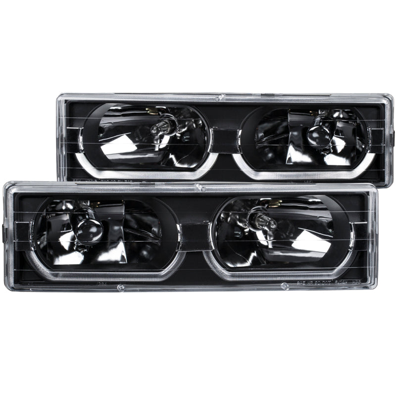 ANZO 1988-1998 Chevrolet C1500 Crystal Headlights Black w/ Low - Brow 111299