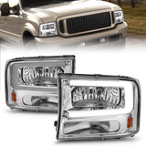 ANZO 99-04 Ford F250/F350/F450/Excursion (excl. 99) Crystal Headlights - w/ Light Bar Chrome Housing 111550