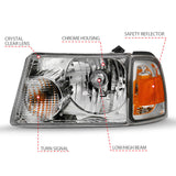ANZO 2001-2011 Ford Ranger Crystal Headlight Chrome w/Corner Lights (OE Replacement) 111484