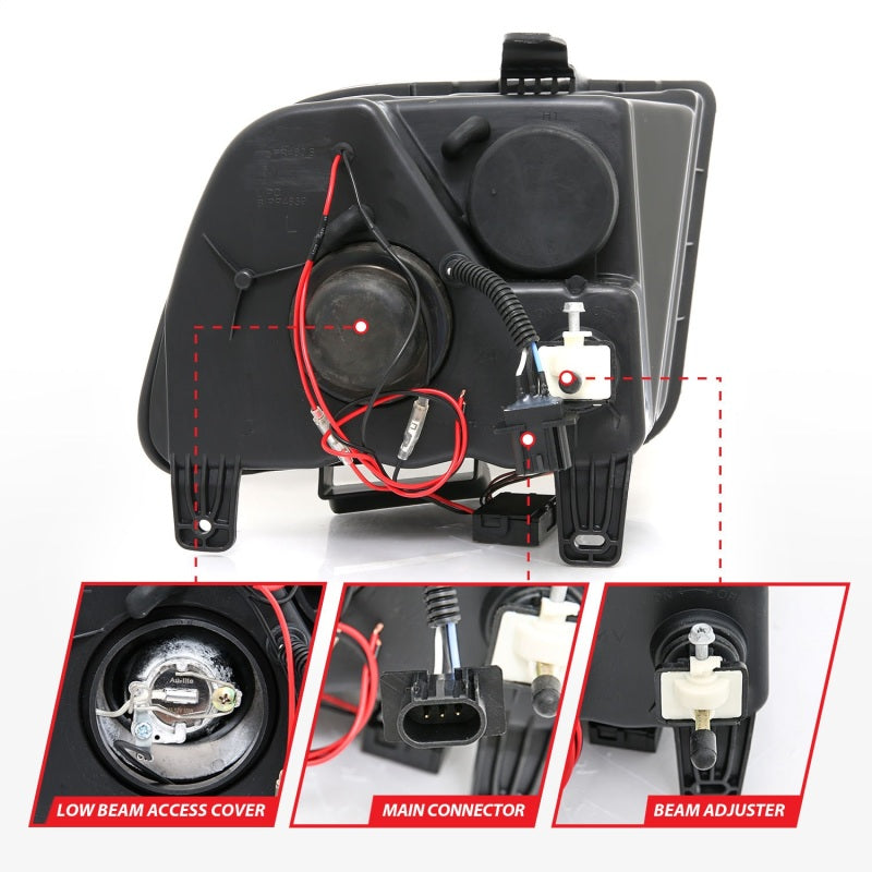 ANZO 2005-2009 Ford Mustang Projector Headlights w/ Halo Black 121166