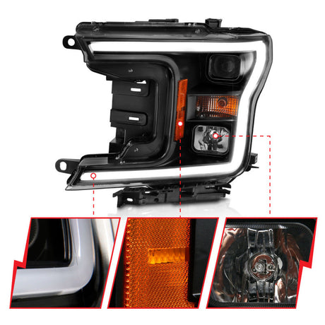 ANZO 2018-2019 Ford F-150 Projector Plank Style H.L. Black Amber (Without Switchback) 111467