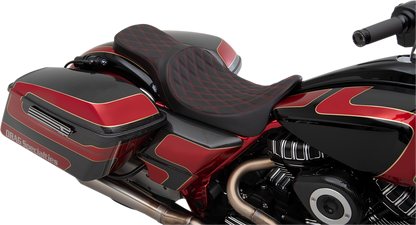 DRAG SPECIALTIES Predator 2-Up Seat - Double Diamond - Red Stitching - FL '08-'22 0801-1272