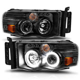 ANZO 2002-2005 Dodge Ram 1500 Projector Headlights w/ Halo Black Clear Amber 111490