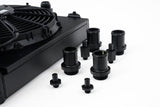 CSF Universal Half Radiator w/-16AN & Slip-On Fittings/12in SPAL Fan & Shroud - Black Finish 2858XB