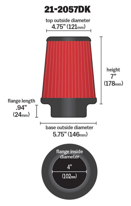 AEM DryFlow Air Filter Kit 4in x 7in DRYFLOW 21-2057DK