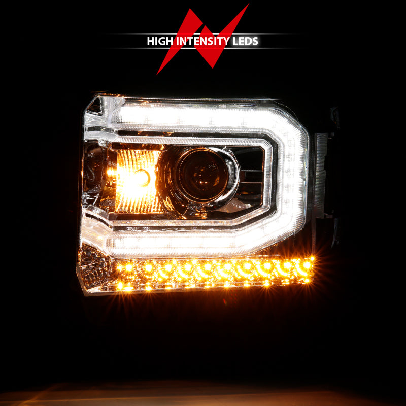 ANZO 2016-2019 Gmc Sierra 1500 Projector Headlight Plank Style Chrome w/ Sequential Amber Signal 111486