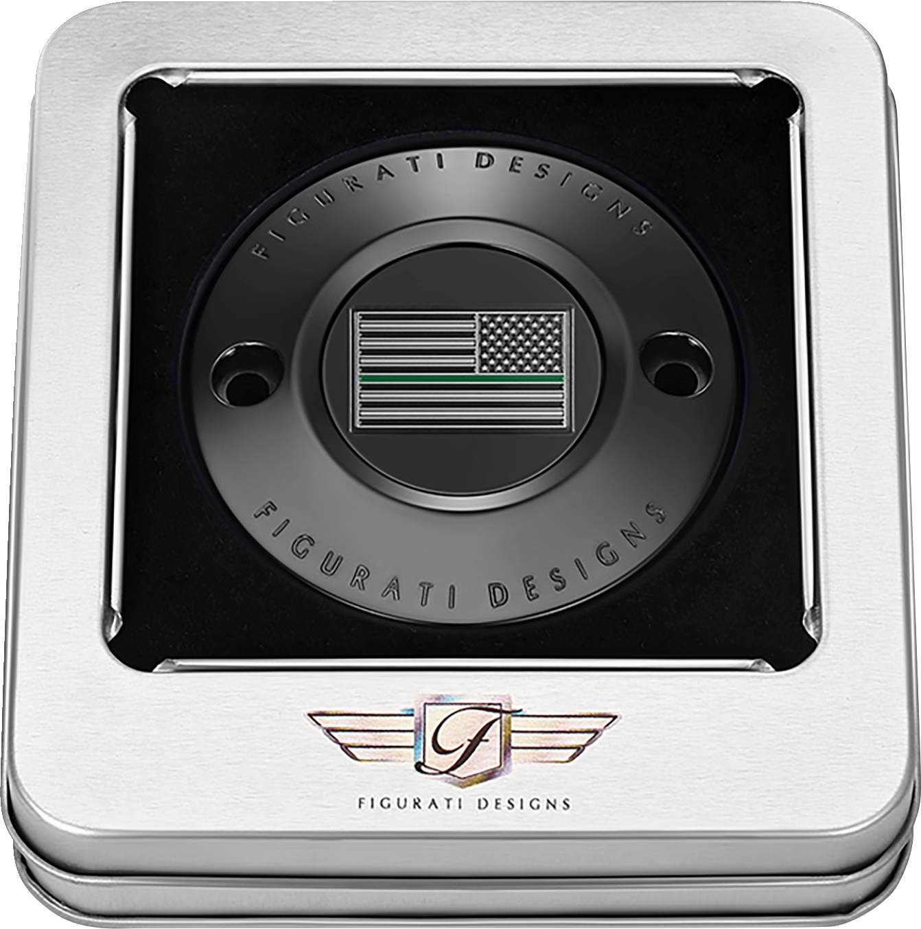 FIGURATI DESIGNS Timing Cover - 2 Hole - American - Green Line - Black FD72-TC-2H-BLK