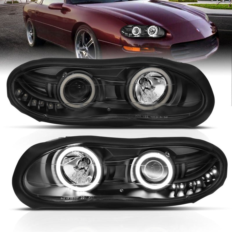 ANZO 1998-2002 Chevrolet Camaro Projector Headlights w/ Halo Black 121160