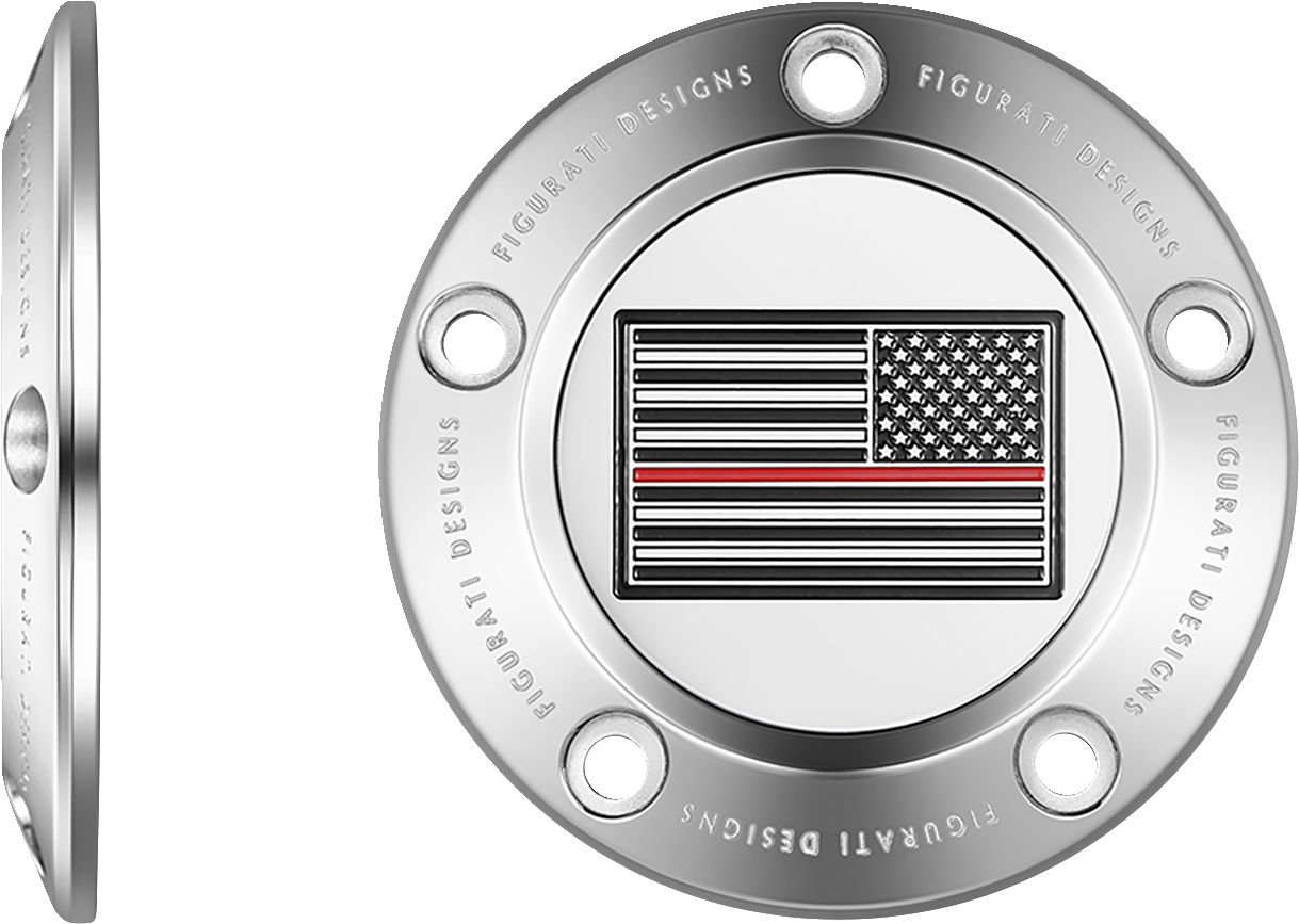 FIGURATI DESIGNS Timing Cover - 5 Hole - American - Red Line - Stainless Steel FD73-TC-5H-SS