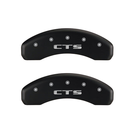 MGP 4 Caliper Covers Engraved Front Cursive/Cadillac Engraved Rear CTS Red finish silver ch 35013SCTSRD