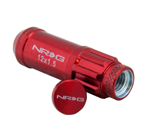 NRG 700 Series M12 X 1.5 Steel Lug Nut w/Dust Cap Cover Set 21 Pc w/Locks & Lock Socket - Red LN-LS700RD-21