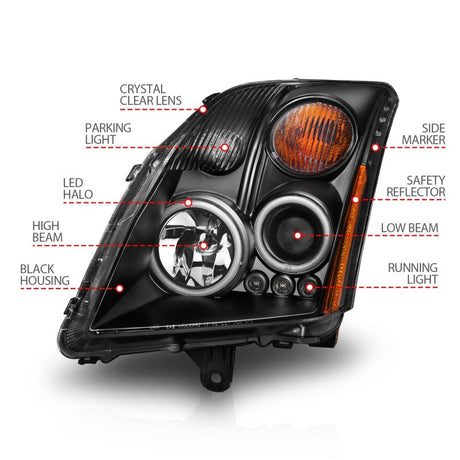 ANZO 2007-2012 Nissan Sentra Projector Headlights Black 121276