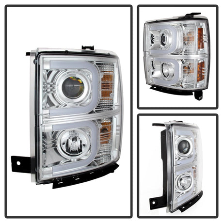 Spyder Chevy Silverado 1500 14-16 Projector Headlights Light Bar DRL Chrm PRO-YD-CS14-LBDRL-C 5079480