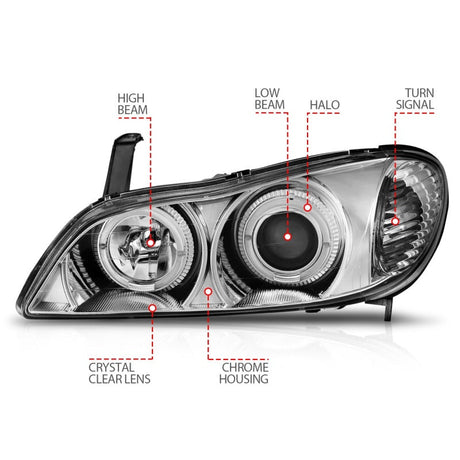 ANZO 2000-2004 Infiniti I30 Projector Headlights w/ Halo Chrome 121078