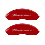 MGP 4 Caliper Covers Engrvd Front No bolts/Tbird Engrvd Rear/Tbird Emblem Red fnsh slvr ch 10086STDBRD