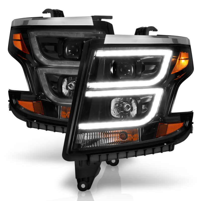 ANZO 2015-2020 Chevy Tahoe Projector Headlights Plank Style Black w/DRL 111492