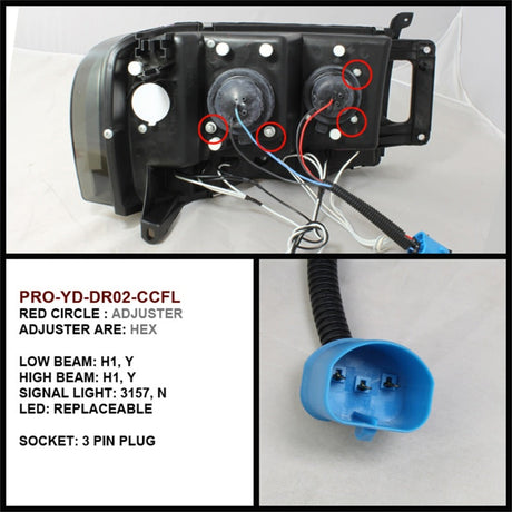 Spyder Dodge Ram 1500 02-05 03-05 Projector Headlights CCFL Halo LED Blk PRO-YD-DR02-CCFL-BK 5009951