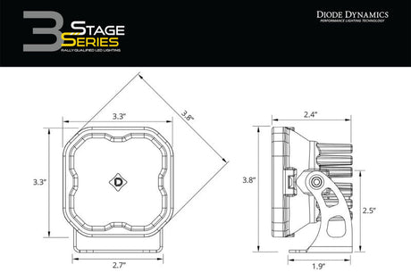 Diode Dynamics SS3 LED Pod Max - Yellow SAE Fog Standard (Pair) DD6492P