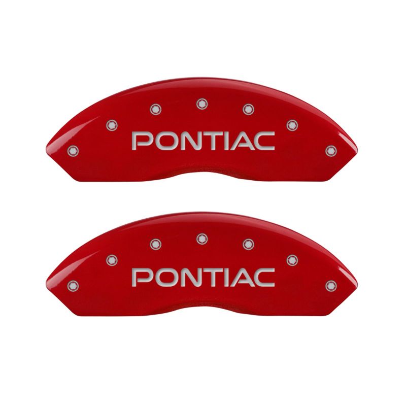 MGP 4 Caliper Covers Engraved Front Pontiac Engraved Rear GXP Red finish silver ch 18030SPXPRD